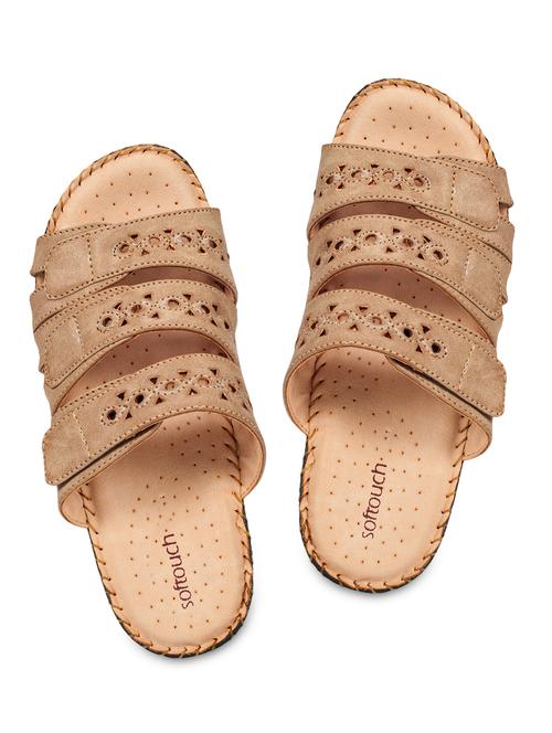 brown leatherette slip on flat sandals - 9730079 - Very Small Image - 1