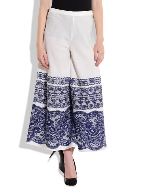 white and blue lace work palazzo - 9732785 - Very Small Image - 1