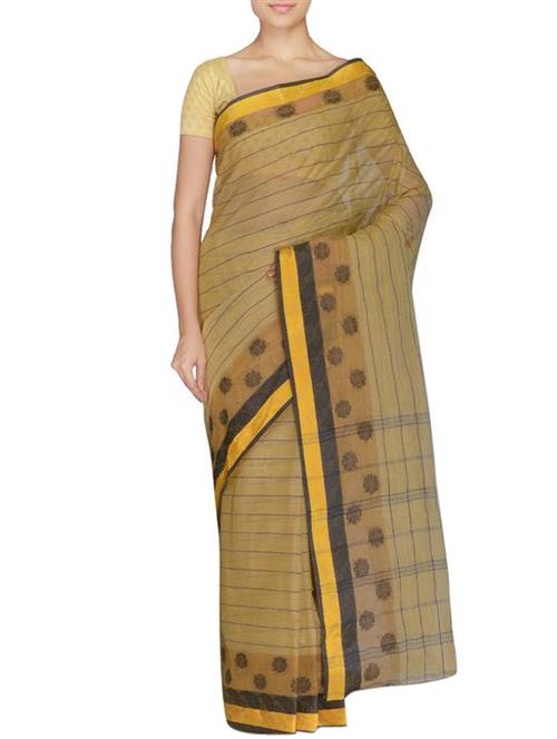 beige striped pure cotton saree - 9733524 - Very Small Image - 1