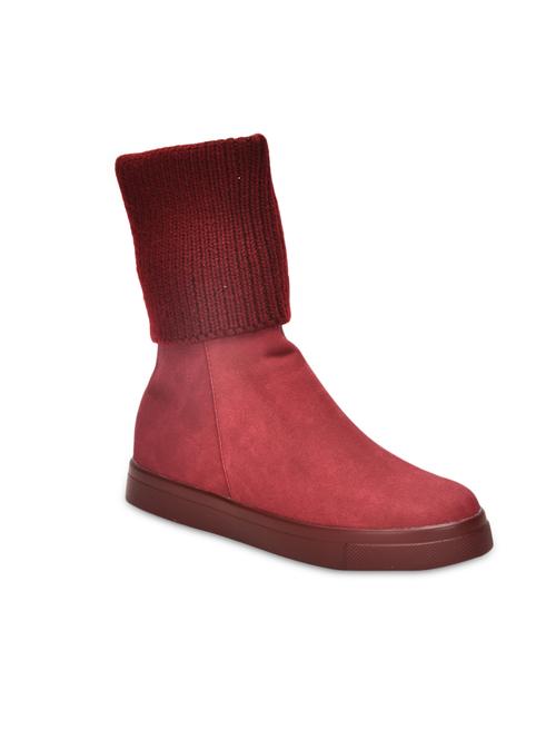 Maroon Faux Leather Boots - 9733814 - Very Small Image - 1