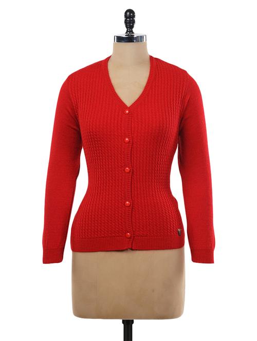 red acrylic wool cardigan - 9734202 - Very Small Image - 1
