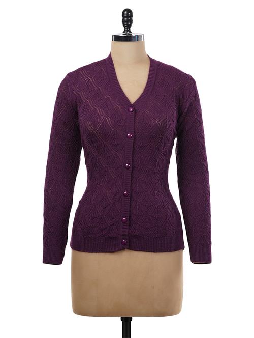 purple acrylic wool cardigan - 9734228 - Very Small Image - 1
