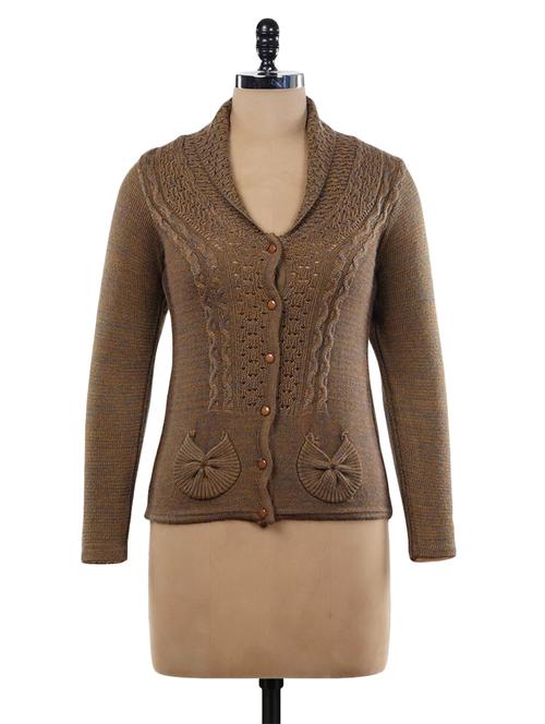 brown acrylic wool cardigan - 9734231 - Very Small Image - 1