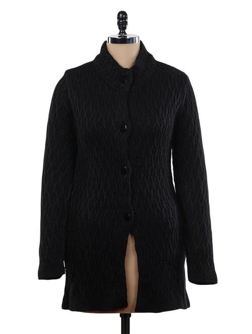 mandarin neck self design cardigan - 9734233 - Very Small Image - 1