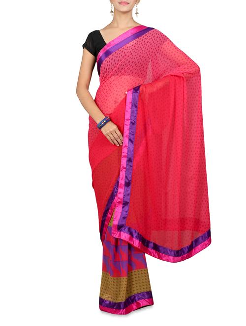 pink ombre and khaki printed saree - 973993 - Very Small Image - 1