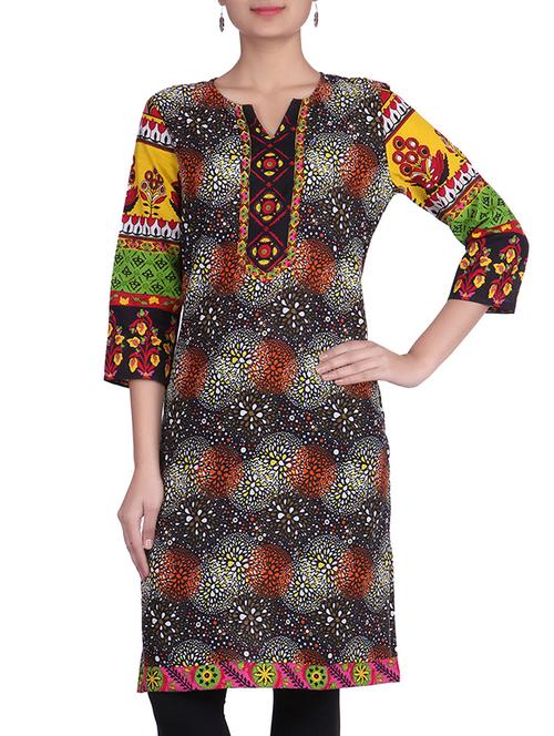 black printed cotton kurti - 9740188 - Very Small Image - 1
