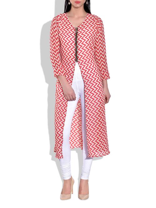 red and white poly georgette tunic - 9740394 - Very Small Image - 1
