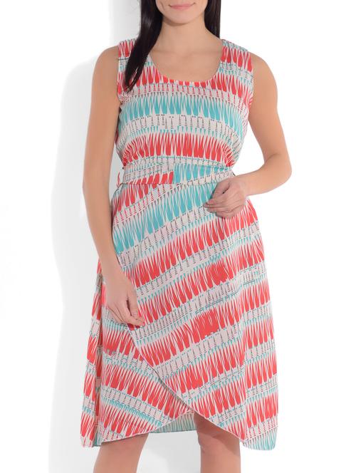 blue and red printed wrap-around dress - 9740439 - Very Small Image - 1
