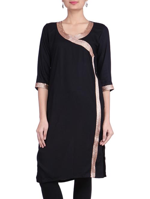 black rayon laced kurta - 9741996 - Very Small Image - 1