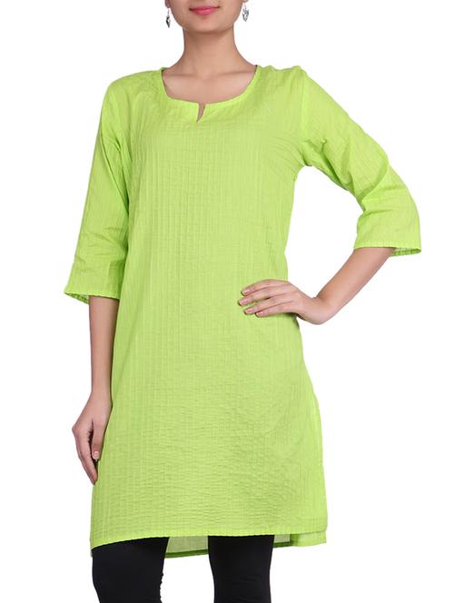 solid light green cotton kurta - 9742018 - Very Small Image - 1