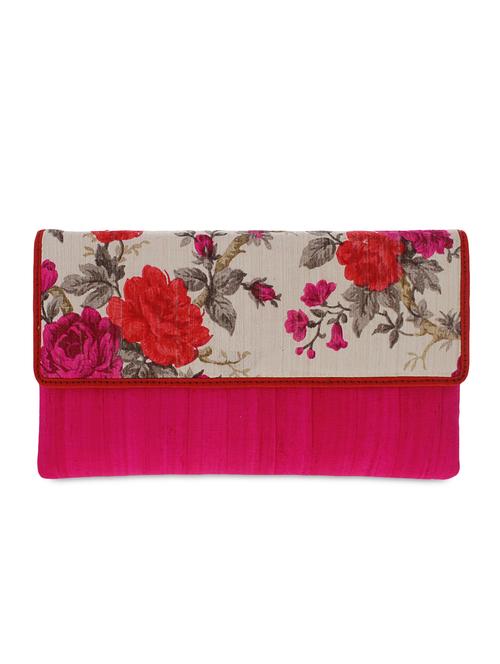 pink floral printed raw silk clutch - 9742091 - Very Small Image - 1