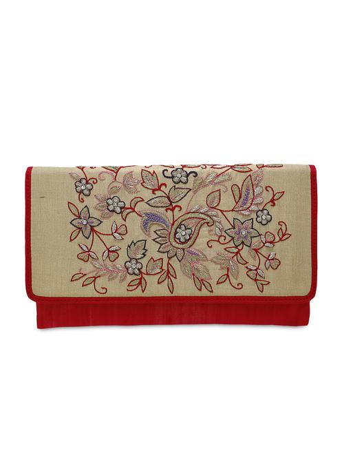red and cream raw silk and tissue clutch - 9742094 - Very Small Image - 1
