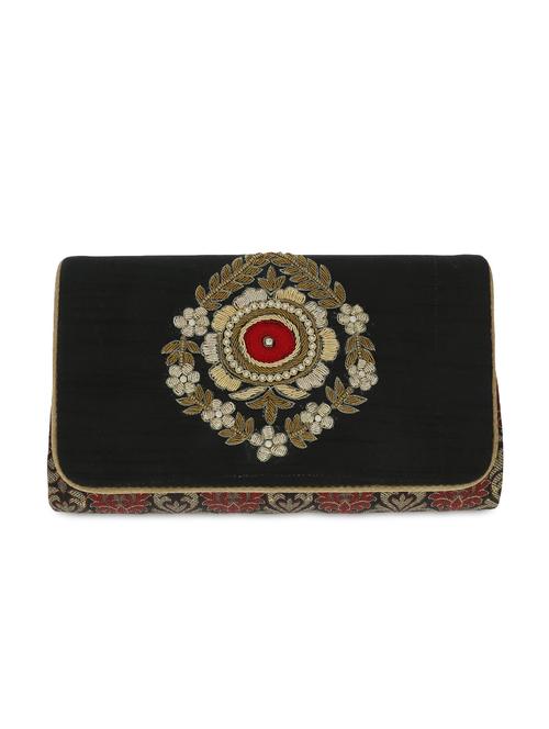 Black and maroon embellished brocade clutch - 9742107 - Very Small Image - 1