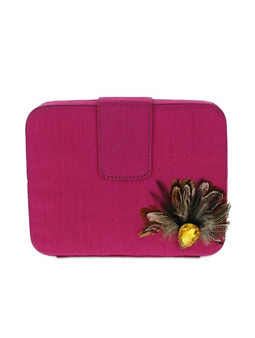 magenta embellished raw silk clutch - 9742108 - Very Small Image - 1