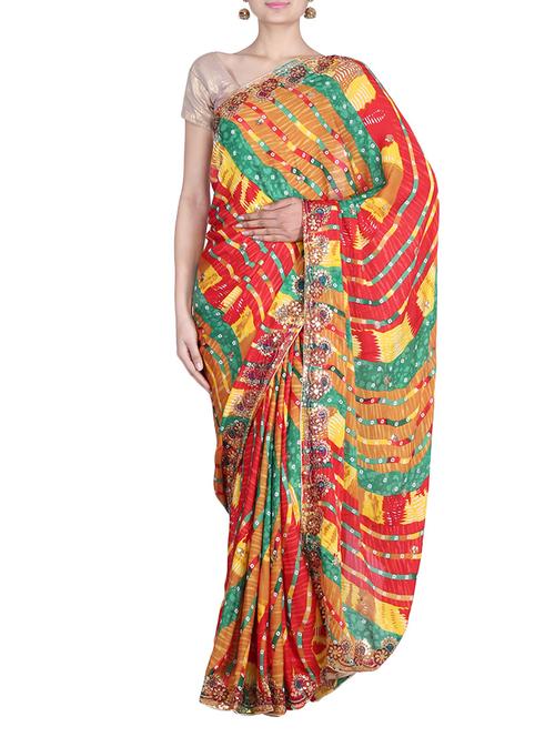 multicolour georgette saree - 9742737 - Very Small Image - 1
