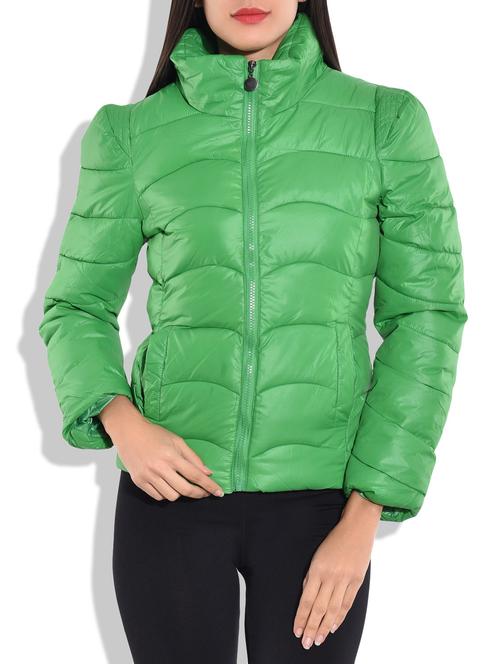 solid green zippered quilted jacket - 9742752 - Very Small Image - 1