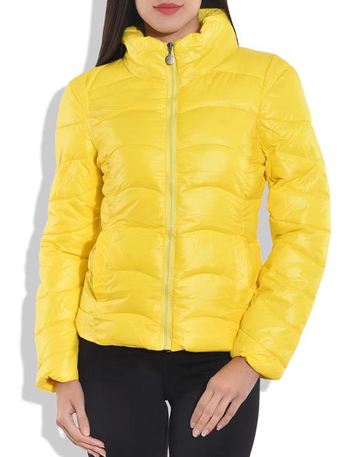 solid lemon yellow zippered quilted jacket - 9742753 - Very Small Image - 1