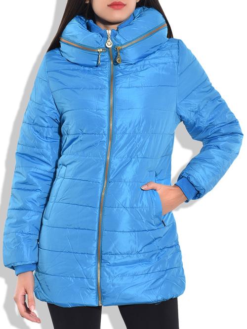 sky blue quilted long hoodie jacket - 9742763 - Very Small Image - 1