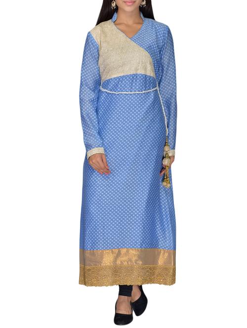 grey cotton silk a line kurta - 9744105 - Very Small Image - 1