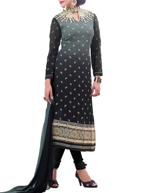 grey and black embroidered unstitched suit set - 9751794 - Very Small Image - 1