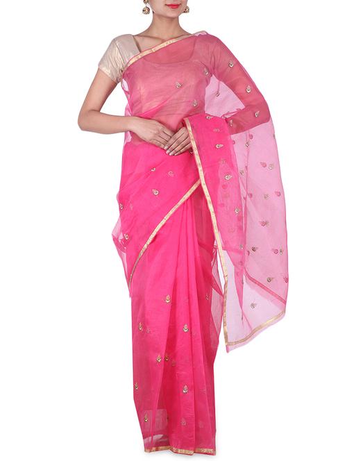 pink net saree - 9755250 - Very Small Image - 1