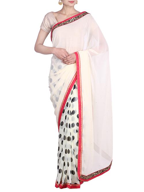 cream georgette saree - 9755412 - Very Small Image - 1