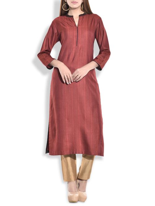 tagaai maroon tussar cotton kurta - 9756816 - Very Small Image - 1