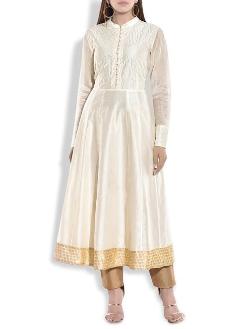 tagaai off-white chanderi silk brocade anarkali kurta - 9756824 - Very Small Image - 1