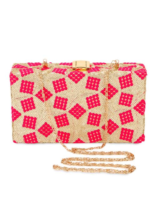 golden sequin work art silk box clutch - 9758387 - Very Small Image - 1