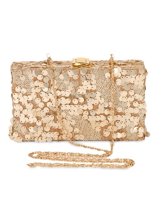 golden sequin work art silk box clutch - 9758388 - Very Small Image - 1