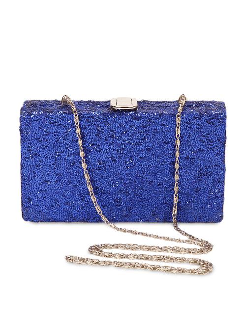 blue sequin work art silk box clutch - 9758392 - Very Small Image - 1