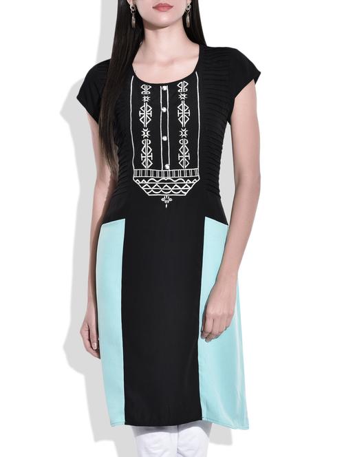 black pin-tuck embroidered kurta - 9761330 - Very Small Image - 1