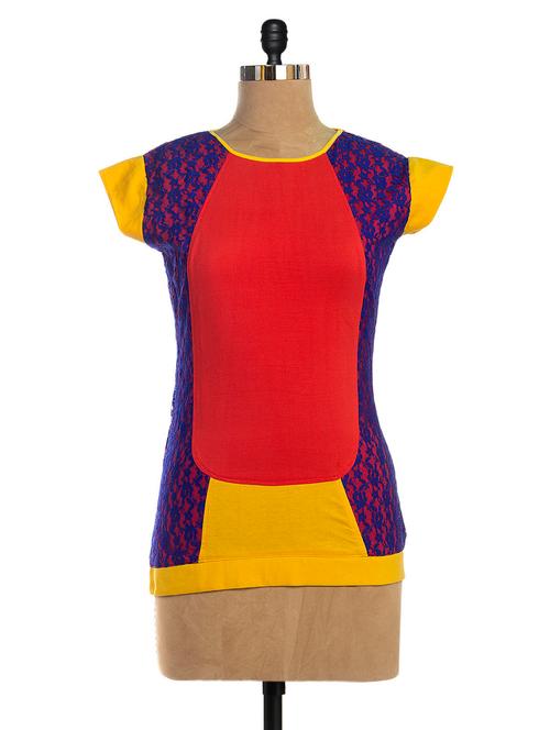 multicoloured lace colour block top - 976135 - Very Small Image - 1
