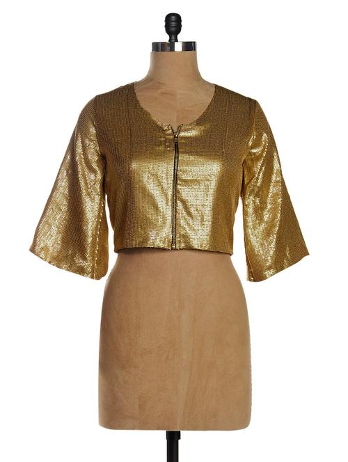 golden sequined front zipper crop top - 976141 - Very Small Image - 1