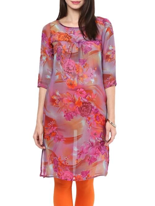 multicoloured printed georgette kurta - 9761844 - Very Small Image - 1