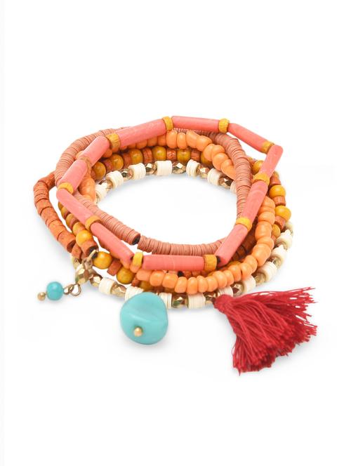 set of 6 beaded tassel bracelets - 9761978 - Very Small Image - 1