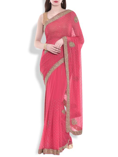 red embroidered and beaded georgette saree - 9763808 - Very Small Image - 1