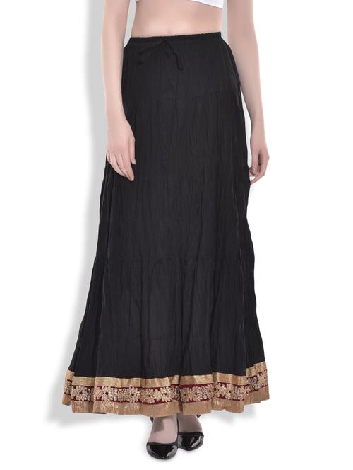 black cotton gathered skirt with sequined border - 9763830 - Very Small Image - 1
