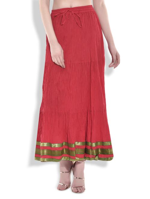 red cotton gathered maxi skirt with brocade hem - 9763833 - Very Small Image - 1