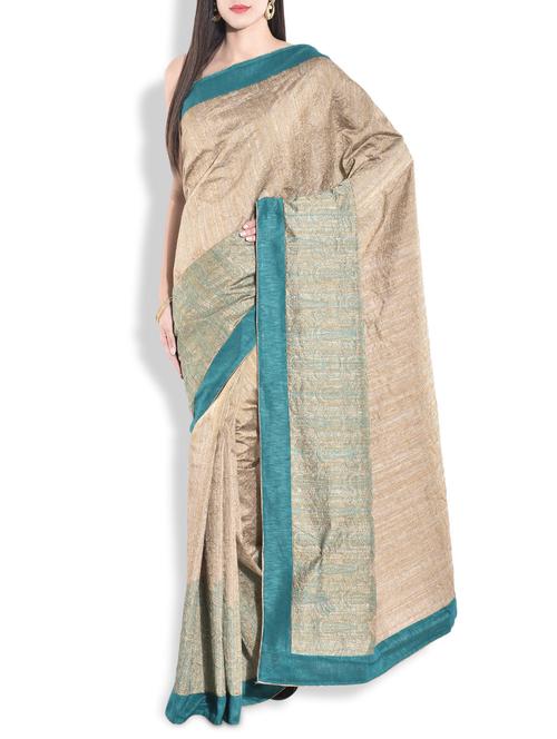 beige raw silk saree - 9763924 - Very Small Image - 1