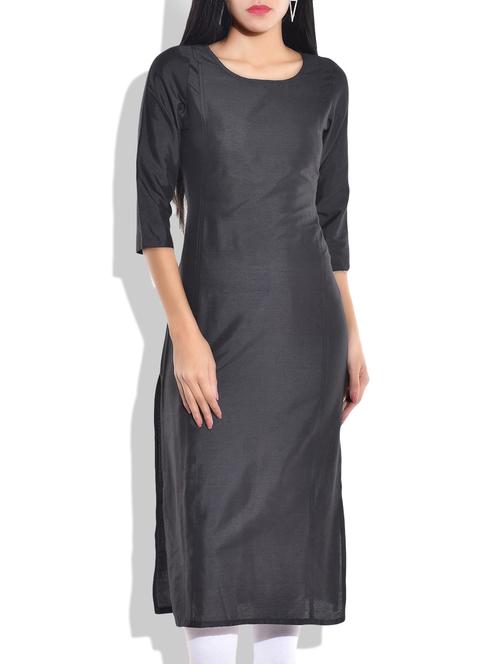grey art silk solid kurta - 9764013 - Very Small Image - 1
