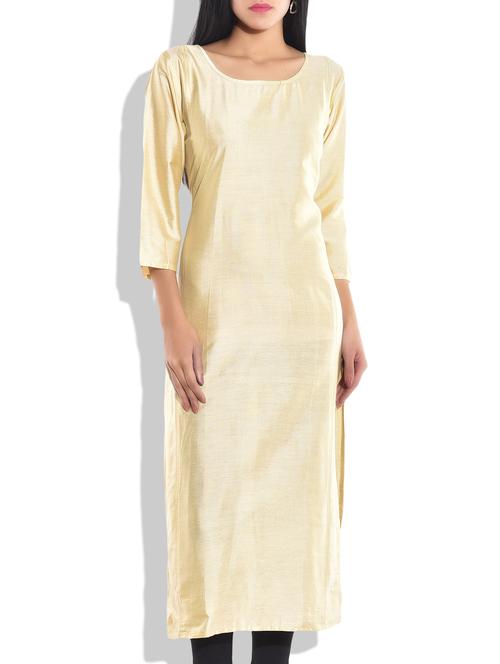 beige art silk solid kurta - 9764014 - Very Small Image - 1