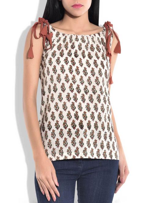 white cotton printed top - 9764020 - Very Small Image - 1
