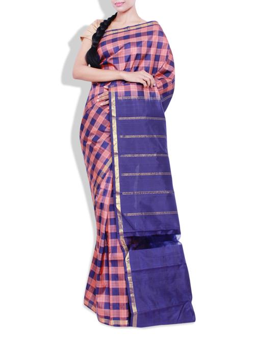 pothys peach and blue checkered pure silk saree - 9765696 - Very Small Image - 1
