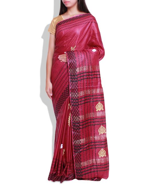 maroon cotton saree - 9765813 - Very Small Image - 1