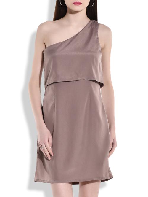 taupe crepe one shoulder overlay dress - 9766128 - Very Small Image - 1