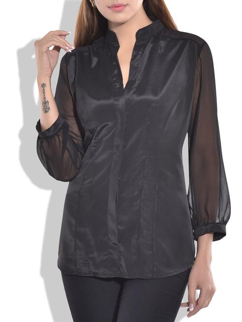 black poly georgette & polyester shirt - 9769757 - Very Small Image - 1