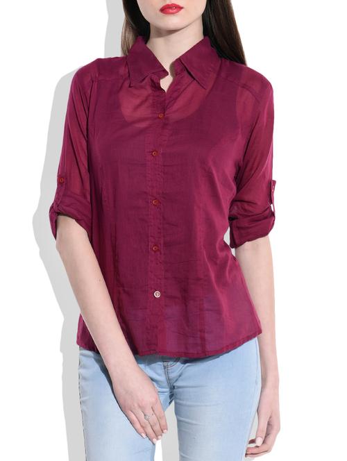 maroon plain quarter sleeves shirt - 9770414 - Very Small Image - 1