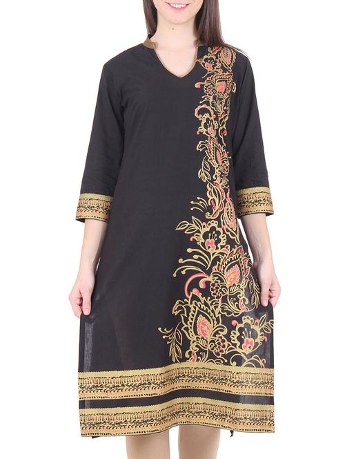 black cotton straight kurta - 9771658 - Very Small Image - 1