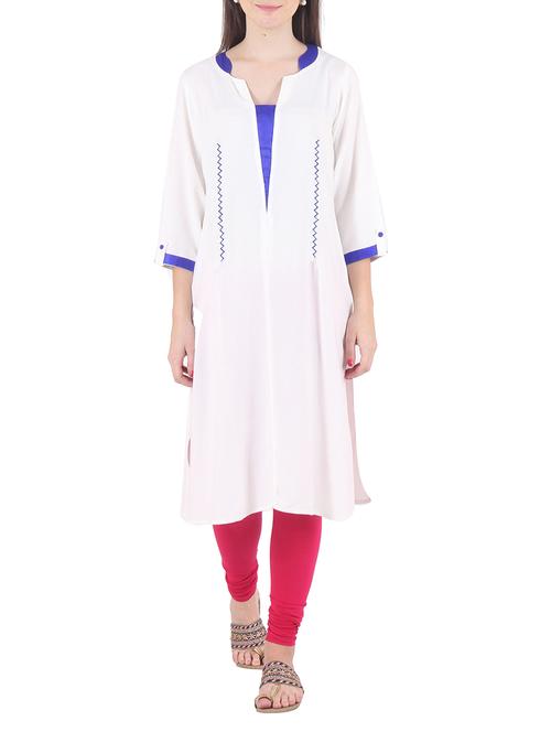 white rayon and viscose kurta - 9771682 - Very Small Image - 1